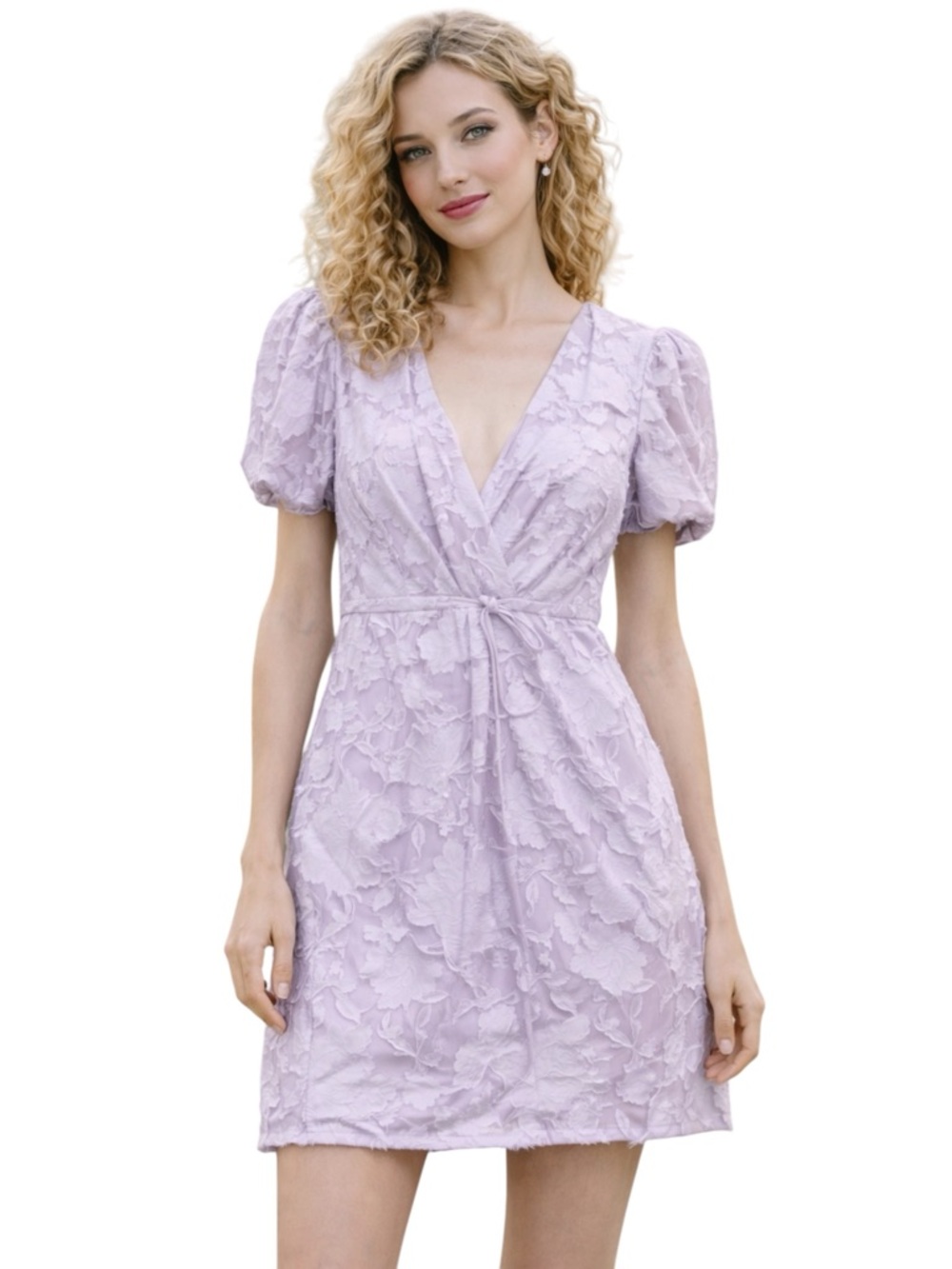 Guess Lace Puff Sleeve Knot Front Sheath Dress Womens 12 Lavender Coquette‎ Boho